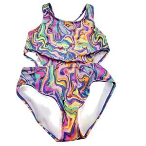 btween bmagical Abstract Swirl Butterflies Stars Print One-piece Swimsuit Sz 10